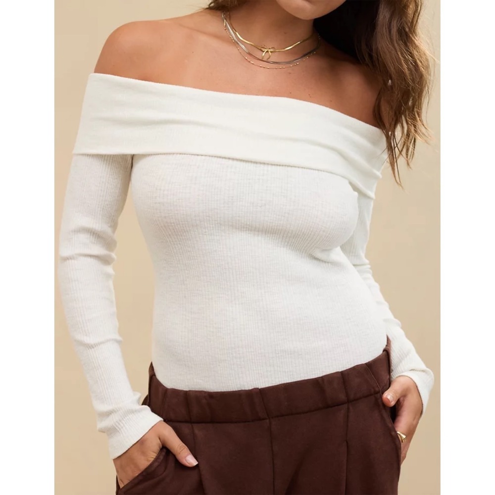 Aerie x American Eagle Cream Off The Shoulder‎ Sweater Bodysuit Size XL
